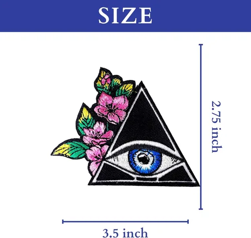 Vista 5 de Parches para planchar, ojo triangular y flor coser, parche bordado misterioso para chaquetas, ropa, sombreros, mochilas y jeans.