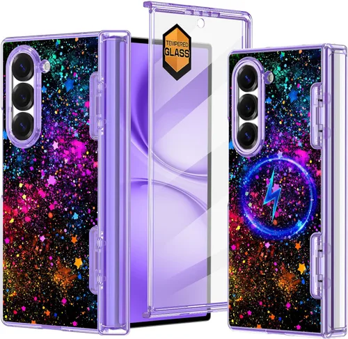 Vista 13 de Hekodonk Funda para Galaxy Z Fold 6, compatible con MagSafe, brilla en la oscuridad, protector de pantalla frontal, soporte, protección de bisagra