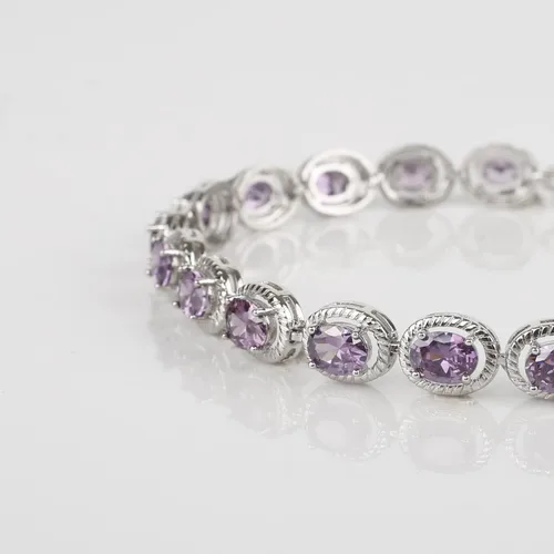 Vista 3 de Qingbin - Pulsera ovalada con circonita cúbica AAA+, pulsera clásica de tenis con circonita cúbica
