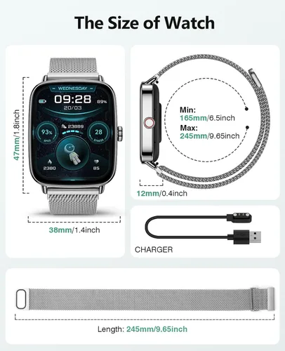 Vista 8 de SOUYIE Relojes inteligentes para mujeres y hombres, reloj inteligente de voz AI de 1.85 pulgadas, monitor de frecuencia cardíaca 24/7, rastreador