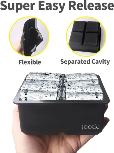 Vista 3 de Bandejas grandes para cubitos de hielo de silicona (2.5 pulgadas), moldes grandes para hacer 4 cubitos de hielo gigantes para whisky