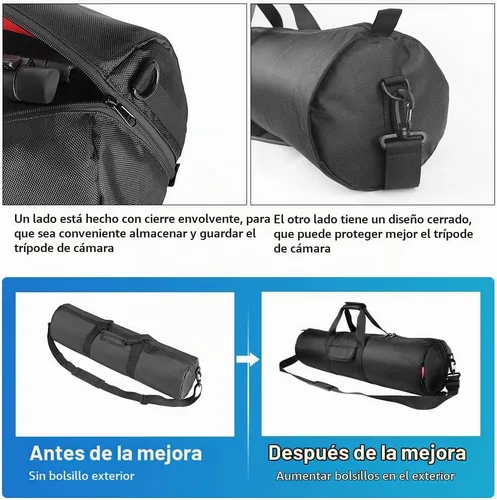 Vista 4 de HEMMOTOP Bolsa para trípode, 25.6 x 7 pulgadas, estuche de transporte para trípode resistente con dos bolsillos con cremallera, bolsa para soporte