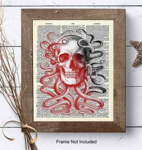 Vista 7 de Arte de diccionario de pulpo de calavera – Póster de arte de pared de 8 x 10 pulgadas, regalo único y asequible, decoración elegante steampunk