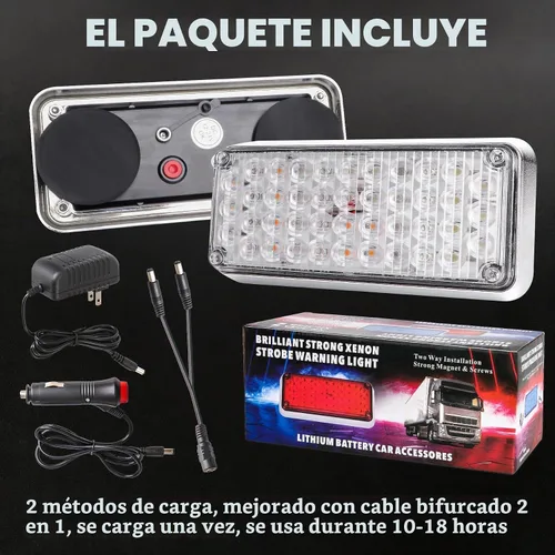 Vista 7 de Actualizado 2 piezas de luces estroboscópicas de peligro intermitentes magnéticas ámbar y blancas para camiones y vehículos, inalámbricas, de Ámbar