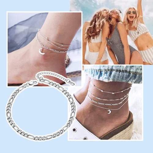 Vista 2 de ChainsHouse Tobillera redimensionable para mujeres y niñas, joyería de verano para playa, joyería descalza, acero inoxidable, oro de 18 quilates