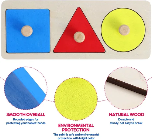 Vista 6 de Rompecabezas de clavijas de madera con forma de madera Montessori, panel geométrico de madera, tablero de perilla de madera, rompecabezas