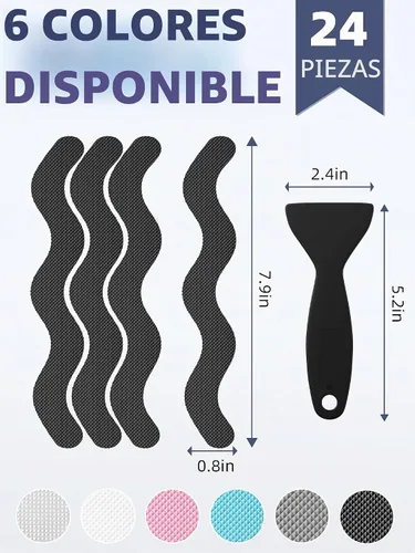Vista 7 de Secopad 24 calcomanías de ducha antideslizantes con raspador, 0.8 x 8 Negro