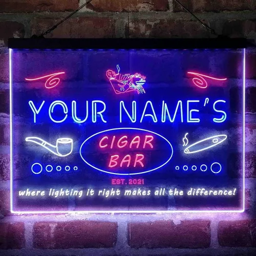 Vista 11 de Personalized Cigar Bar Lounge Tri-Color LED Neon Light Sign Customize Name Date Text Quote Font Green & Red & Yellow 13 x 8.7 Inches