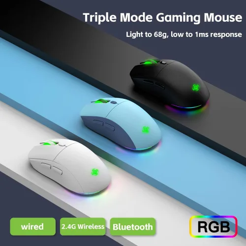 Vista 2 de LORERAN Ratón inalámbrico para juegos, 3 modos 4800 DPI Bluetooth2.4Gmouse con cable con receptor nano recargable tipo C, 6 niveles de DPI, 6