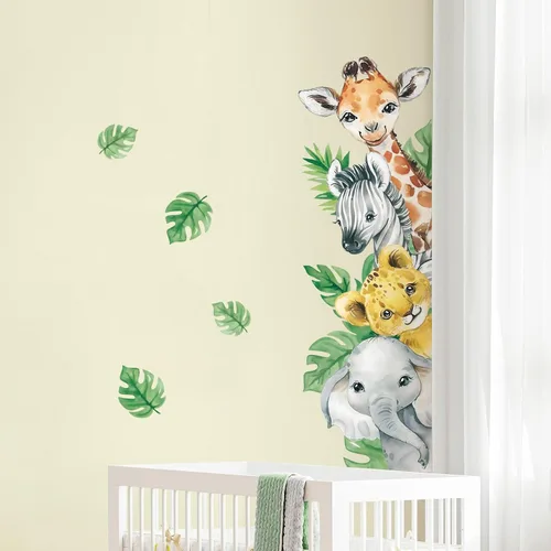 Vista 8 de Tanlaby Pegatinas de pared de animales de la selva de dibujos animados de animales del bosque Zebra Forest Peel and Stick Art Sticker for Baby
