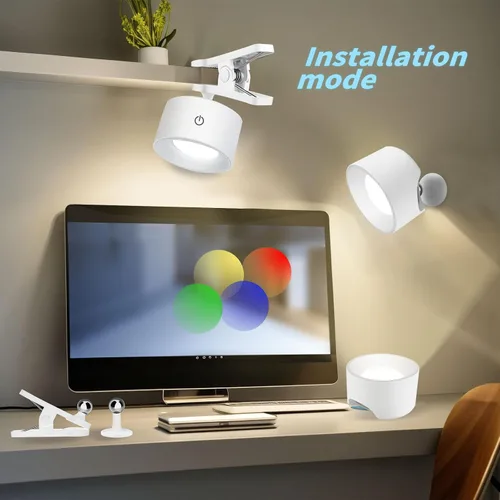 Vista 4 de Adetu LED Wall Mounted Lights, Rechargeable Wall Sconces Lamp, 3 Color Temperatures & Remote, Magnetic Clamp Light 360° Rotation Dimmable Cordless