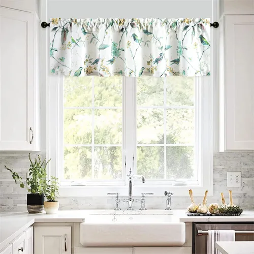Vista 43 de VOGOL Cenefa de pájaro y bayas, decoración clásica de ventana de campo americano con estampado botánico, cortina de bolsillo para barra fácil