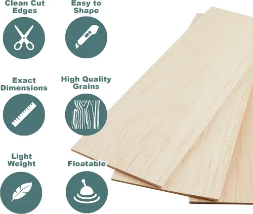 Vista 11 de CRAFTIFF Hojas de madera de balsa piezas de madera finas sin terminar para manualidades de 1/16 de grosor, 12 x 4 pulgadas, paquete de 6
