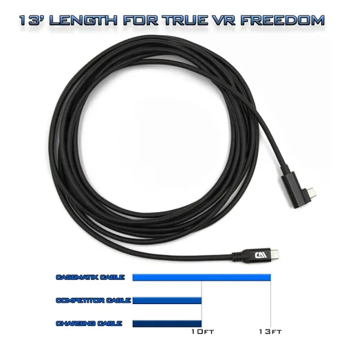Vista 3 de CASEMATIX Cable USB C de 13 pies compatible con Oculus Quest 2 Link – USB 3.2 Tipo-C de alta velocidad de datos y carga compatible, adaptador USB-A