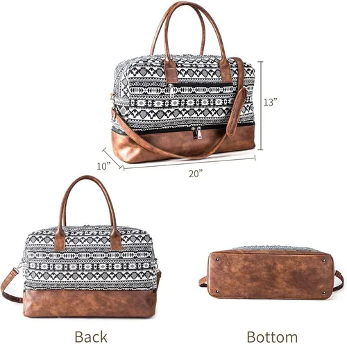 Vista 6 de MyMealivos Bolsa de lona para el fin de semana o viaje durante la noche bolsa de tela de lana gruesa con bolsa para zapatos Negro 43237-2
