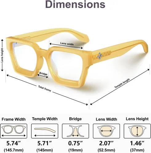 Vista 7 de VISOONE - Lentes de bloqueo de luz azul con marco rectangular TR97 y estilo elegante Preppy para mujeres y hombres, diseño River