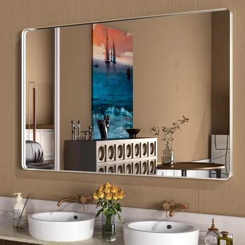 Vista 82 de WEER - Espejo de baño con luces LED, 50x70cm, espejo de tocador montado en la pared, 3 colores regulables, almohadilla antiempañante retroiluminada