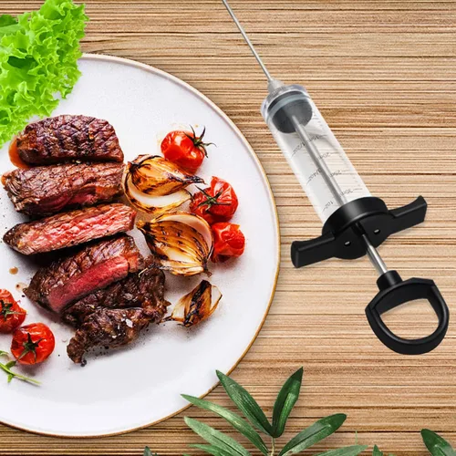 Vista 9 de Kit de inyector de carne de plástico Tri-Sworker para ahumador con 3 agujas de jeringa para inyectar sabores, ideal para inyectar adobo en pavo