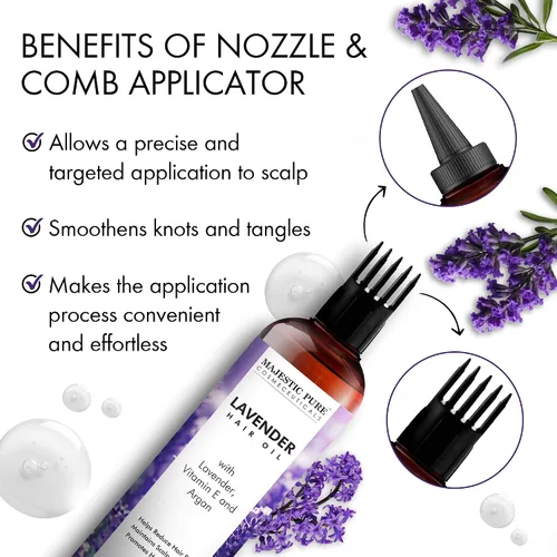 Vista 6 de Majestic Pure Aceite 100% Puro de Lavanda con Vitamina E para Cuidado del Cabello, Fórmula Fortalecedora, Nutritiva y Voluminizadora con Vitamina E