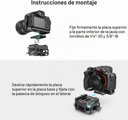 Vista 3 de SMALLRIG Sistema elevador de placa base ligero con doble abrazadera de varilla de 0.591 in, versión de aleación de magnesio de placa base, con placa