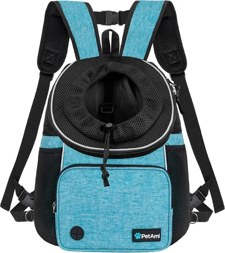 Vista 11 de PetAmi Mochila transportadora de pecho ajustable para perros y gatos, ventilada para senderismo, campamento y viajes, máximo 10 libras, negro