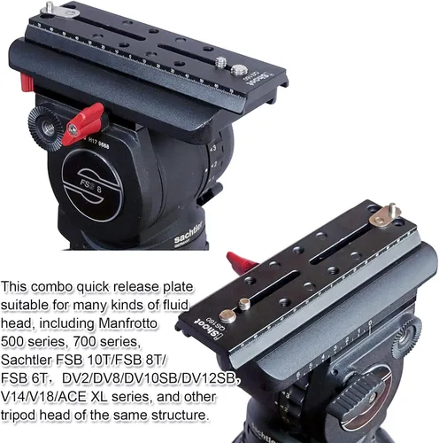 Vista 8 de iShoot Placa de liberación rápida para cámara, base de montaje QR compatible con trípode fluido, serie Manfrotto 500, serie 700 y Sachtler FSB