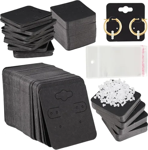 Vista 9 de Femtindo Tarjetas de exhibición de aretes con 100 tarjetas de aretes, 200 piezas de parte trasera de aretes y 100 bolsas autosellantes para venta
