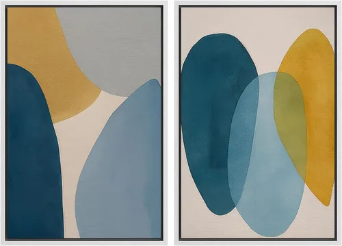 Vista 99 de Ashbrook - Set de arte de pared en lienzo enmarcado, tonos orgánicos de la tierra en beige y marrón con ilustraciones de trazos circulares, arte
