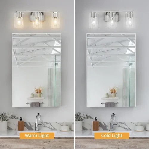 Vista 6 de WILON Lámpara de tocador de baño, 3 luces de tocador modernas de color negro claro con apliques de pared de vidrio transparente con vidrio