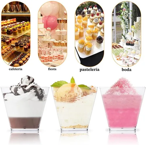 Vista 5 de Jnnzzggu 50 piezas de tazas de postre cuadradas de plástico mini, tazas de aperitivo de parfait de 3.5 oz de plástico transparente para postres