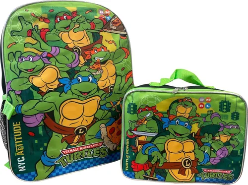 Vista 3 de Ruz Group - Mochila con licencia para niños de 16 pulgadas con lonchera extraíble, Verde, multi color, Tortugas Ninja