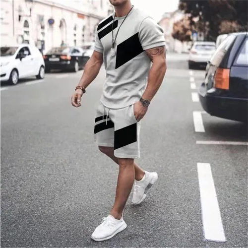 Vista 2 de EELHOE Men's Summer Outfits Lightweight Relaxed Fit Graphic Short Sleeve Shirts Printed Shorts Breathable Athletic Suit