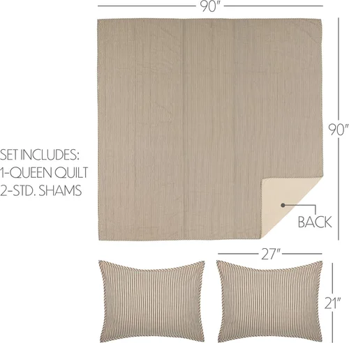 Vista 2 de VHC Brands Sawyer Mill Ticking Stripe - Juego de edredón tamaño Queen, color gris carbón