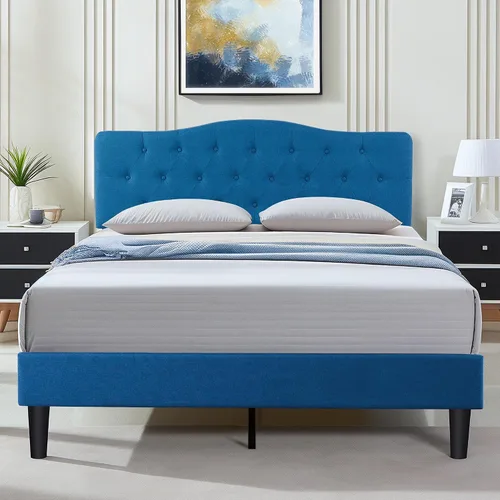 Vista 16 de VECELO Base de cama de plataforma de tamaño individual con cabecera tapizada de tela y soporte de listones de madera, no necesita somier/fácil Beige