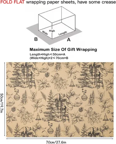 Vista 2 de RUSPEPA Papel de regalo Kraft - Diseño de reno negro y árbol de Navidad - Perfecto para Navidad, cumpleaños o cualquier ocasión - 12 hojas dobladas