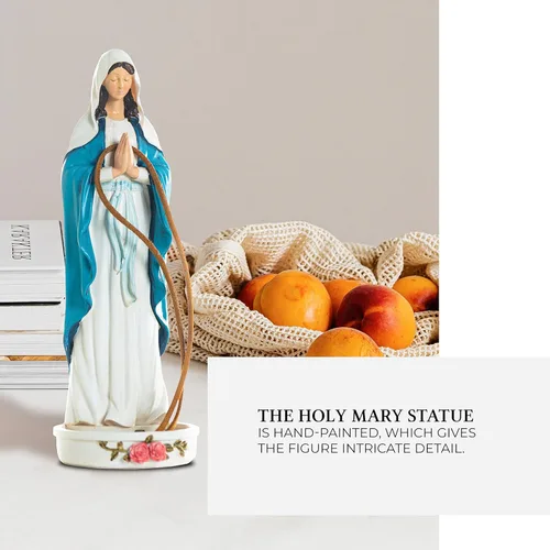 Vista 6 de Estatua de soporte para rosario de Virgen María, 8 pulgadas, decoración católica de Madonna Blessed Mother Mary, regalo de rosario para mujeres
