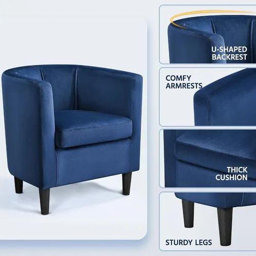 Vista 6 de Topeakmart Silla de club de terciopelo, elegante silla decorativa tapizada para sala de estar, recepción, dormitorio, color azul
