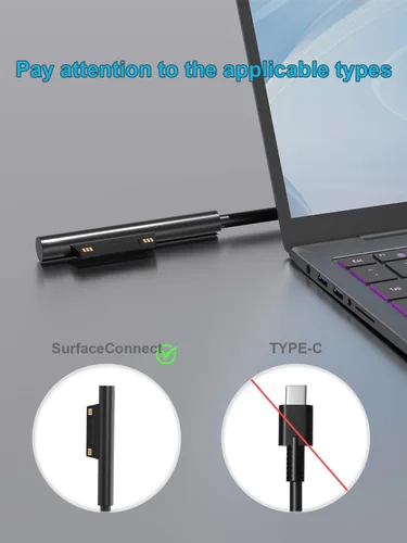 Vista 2 de Cargador de superficie de 65 W compatible con Microsoft Surface Pro 10 9 8 7+ 7 6 5 4 3 X Surface Laptop 7 6 5 4 3 2 1 Surface Book 3 2 1 Surface Go