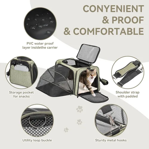Vista 7 de Petsfit Transportador Expandible para Conejos Transportador para Gatos Pequeños Aprobado por Aerolíneas, 16X10X9 Pulgadas Bolsa de Viaje Portátil