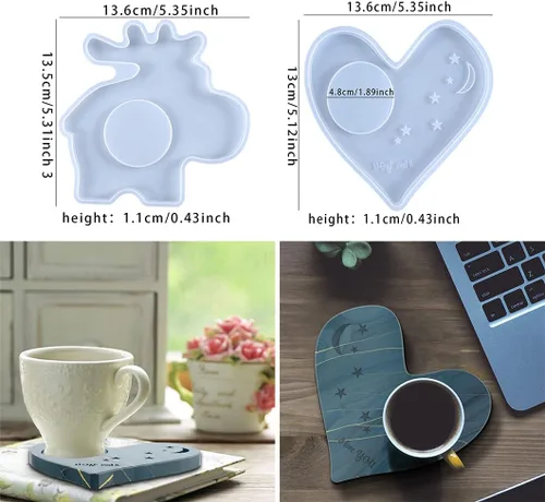 Vista 2 de Rolin Roly 2 moldes de resina para posavasos, molde de silicona, molde en forma de corazón, hipopótamo, moldes epoxi para fundición, portavelas
