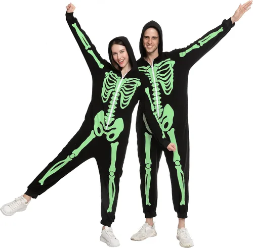 Vista 2 de Spooktacular Creations Pijama de esqueleto para hombre adulto, pijama familiar de esqueleto a juego (brilla en la oscuridad)