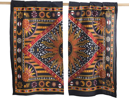 Vista 4 de Popular Handicrafts – Cortinas de ventana con diseño de mandala hippie indio, estilo bohemio, sol ardiente, luna gitana, hermosas cortinas