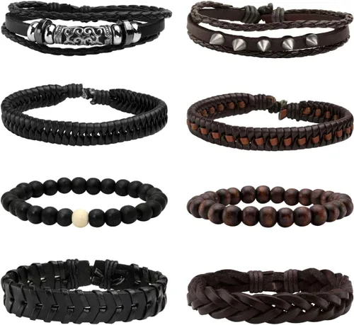 Vista 11 de Pulsera de cuero trenzada ajustable para hombres y mujeres