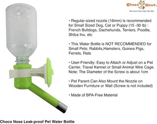 Vista 2 de Choco Nose Botella patentada sin goteo para perros/alimentador para perros/gatos y otros animales de tamaño pequeño-mediano - para jaulas, jaulas