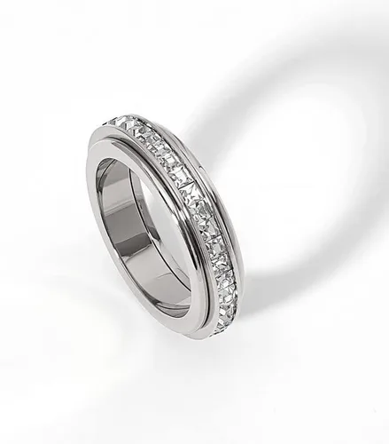 Vista 4 de Pingyongchang Anillos de ansiedad giratorios de acero de titanio para mujeres y damas, circonita cúbica, alivio de la ansiedad, boda, promesa