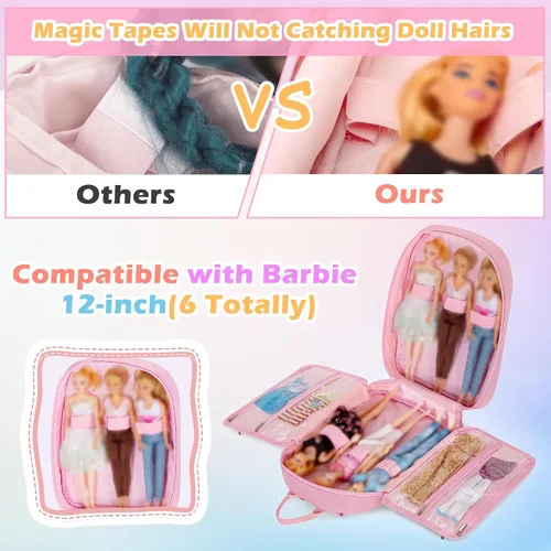 Vista 2 de GRAOSO Mochila de transporte compatible con muñecas Barbie de 12 pulgadas Rosa