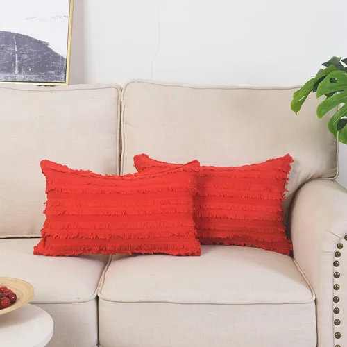 Vista 31 de GYROHOME Paquete de 2 fundas de almohada de algodón y lino, fundas de cojín decorativas, diseño de borlas, fundas de cojín modernas con flecos Beige