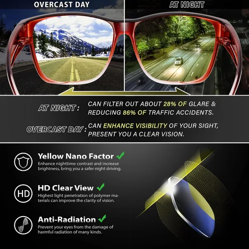 Vista 6 de URUMQI Gafas de conducción de visión nocturna para hombres y mujeres, lentes polarizados antirreflejos, lentes de alta definición amarillas