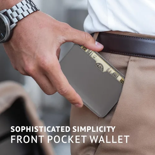 Vista 31 de Vaultskin CHELSEA - Cartera de piel delgada con bloqueo RFID para hombre, tarjetero minimalista con bolsillo frontal