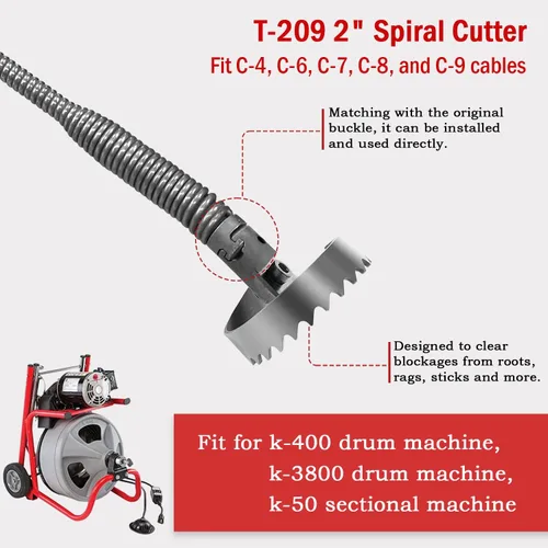 Vista 2 de 63025 Cortador espiral de 2 pulgadas para máquina de tambor Ridgid k-400, máquina de tambor k-3800 y máquina seccional k-50, reemplaza T-209 63025